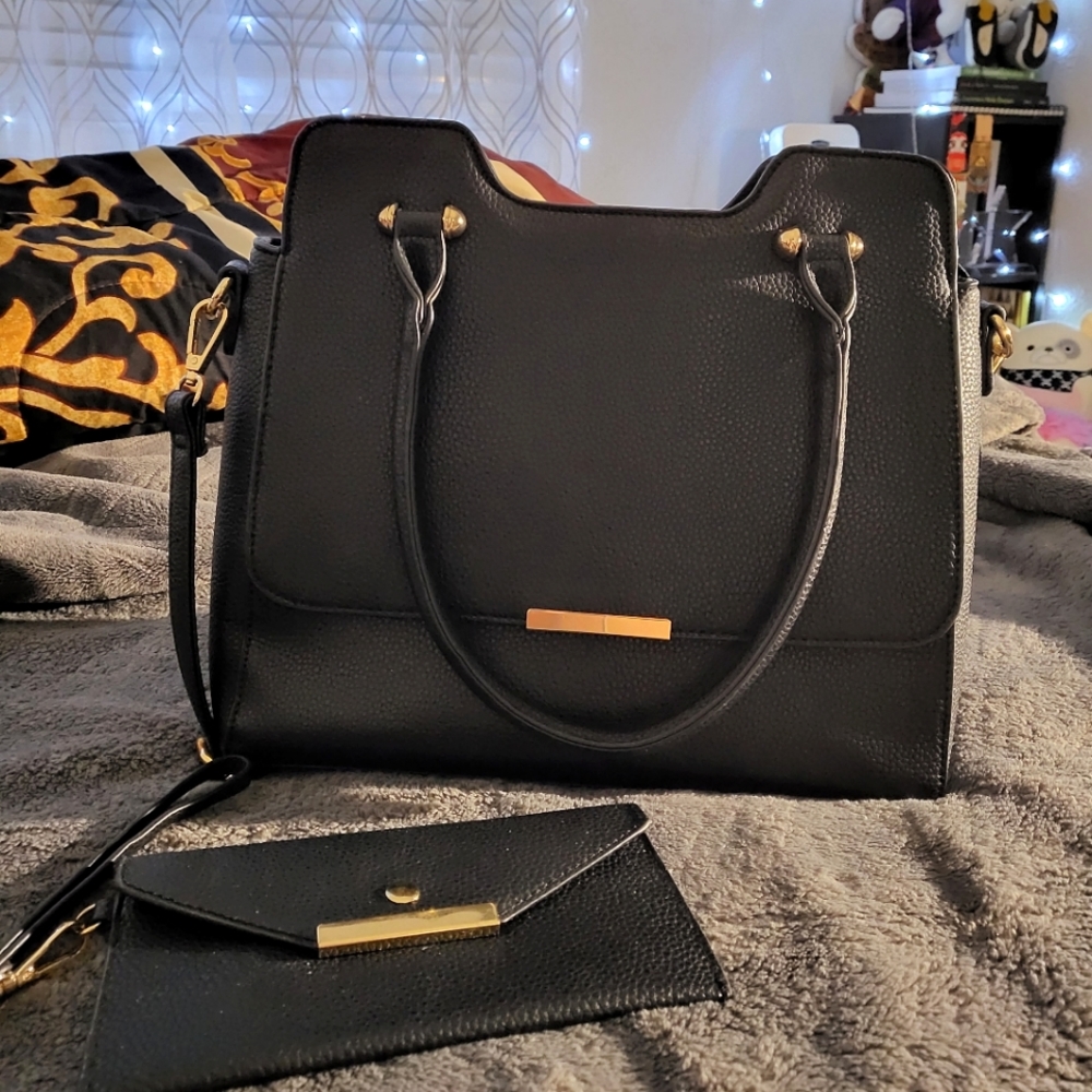 Two Piece Professional Black Tote Handbag